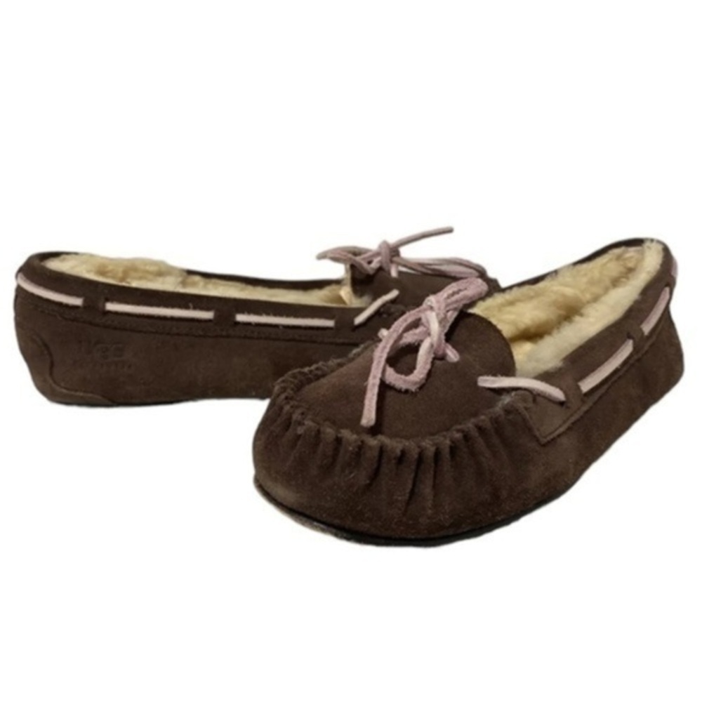 UGGS DAKOTA SHEARLING SUEDE BROWN MOCCASIN SLIPPERS SIZE 7